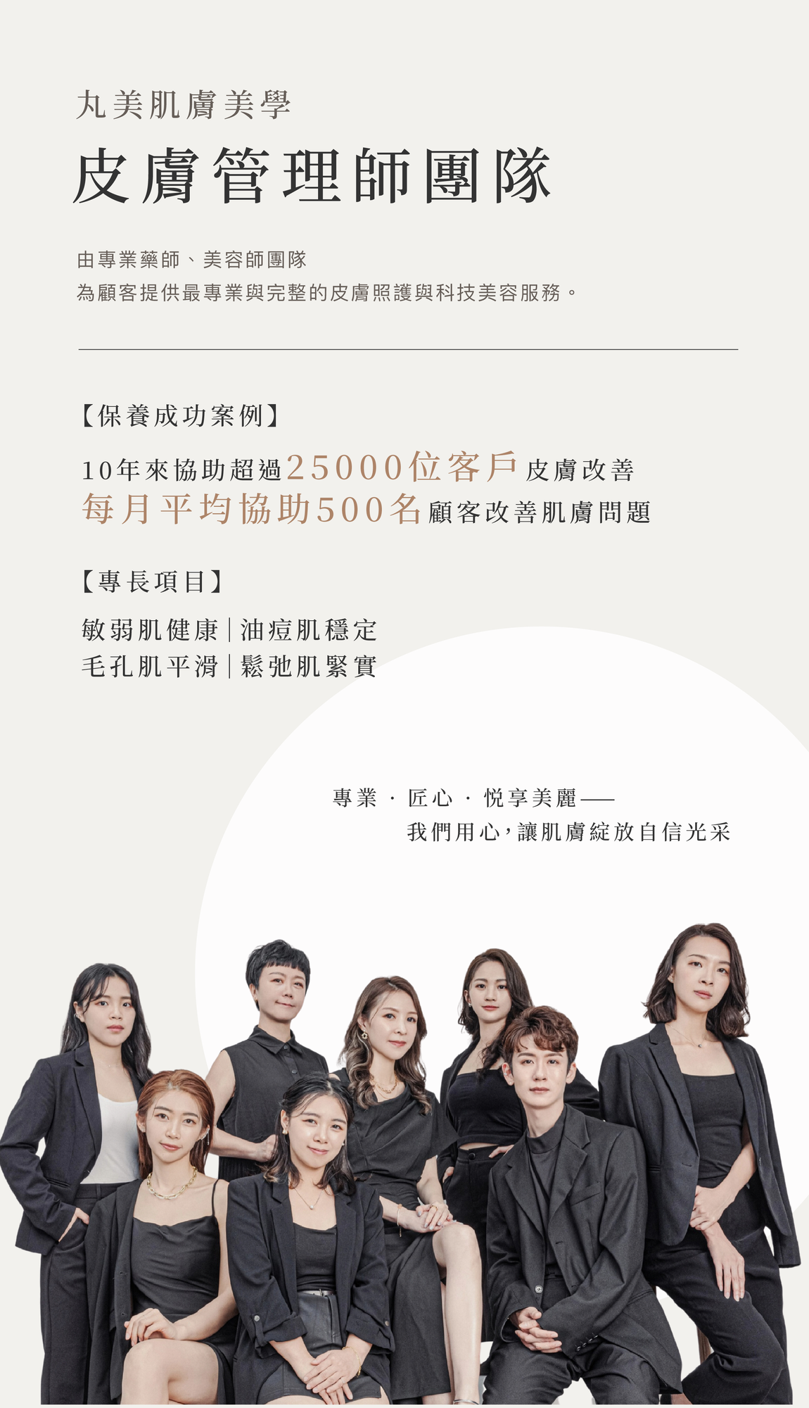 丸美皮膚管理師團隊,保養成功案例,專長項目：敏弱肌健康｜油痘肌穩定｜毛孔肌平滑｜鬆弛肌緊實